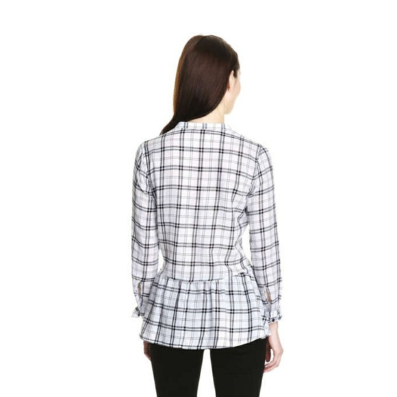 Back Peplum Plaid Blouse - Picture 2 of 8